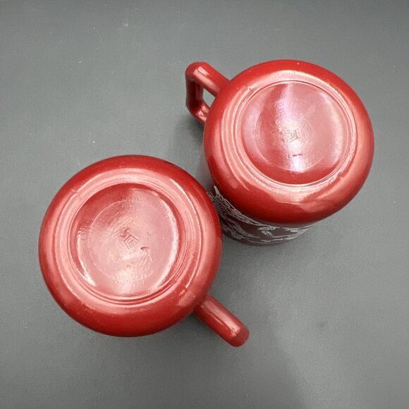 VTG Pair Of Hazel Atlas Western Childs Dark Red Milk Glass Mugs Native American - Picture 3 of 14